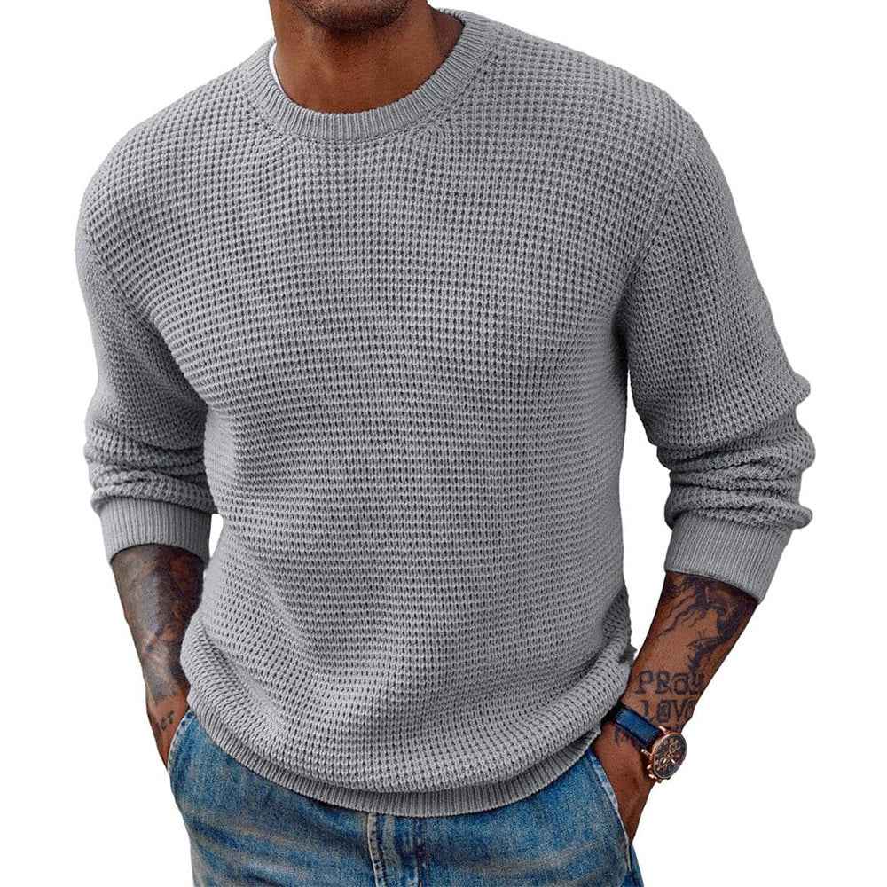 New Solid Color Round Neck Sweater Pullover Men's Clothing
