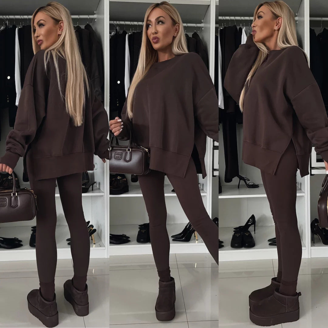Women's Casual Sweatshirt and Pants Set - Comfortable Loungewear Outfit