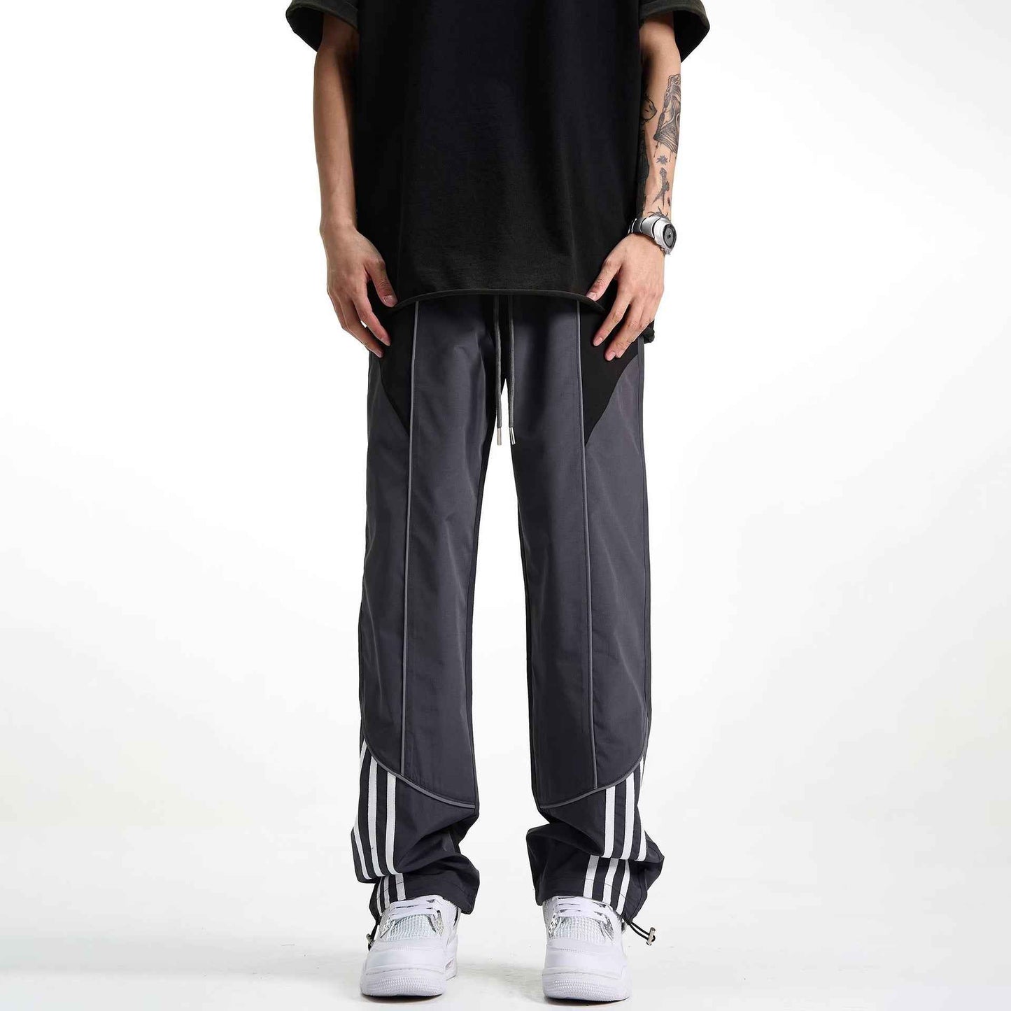 Men's Patchwork Striped Straight-Cut Casual Pants