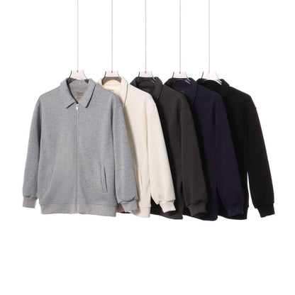 Japanese Retro Heavyweight 420g Silver Fox Fleece Solid Color Lapel Zip-up Jacket