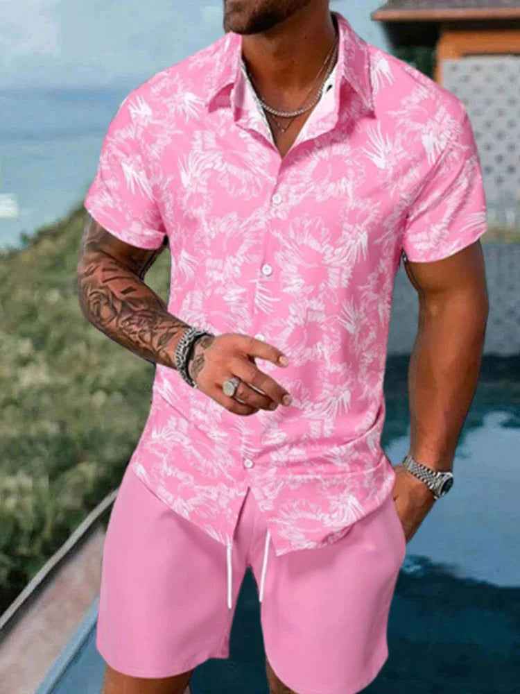 Men's 3D Printed Lapel Shirt - Casual Slim-Fit Short Sleeve Outfit