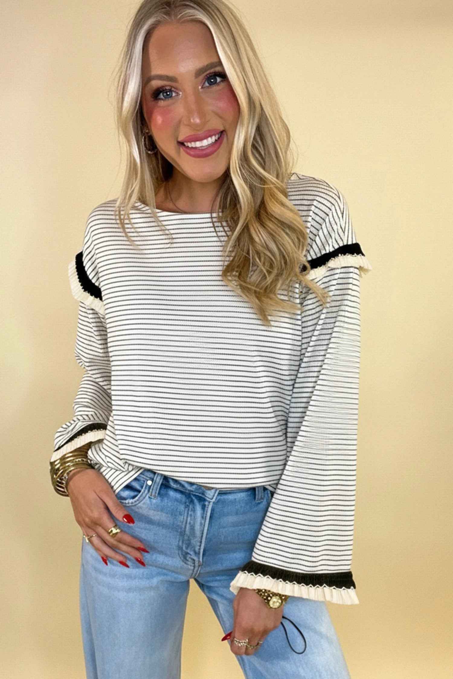 Women's Casual Color-block Striped Round-neck Loose Top