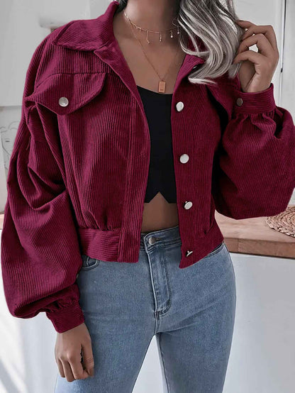 Lantern Sleeve Corduroy Casual Short Jacket