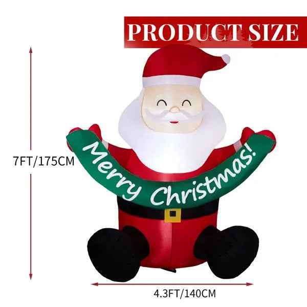5.8FT Inflatable Santa Claus Holding Merry Christmas Banner - LED Yard Decoration - DropOnline.co