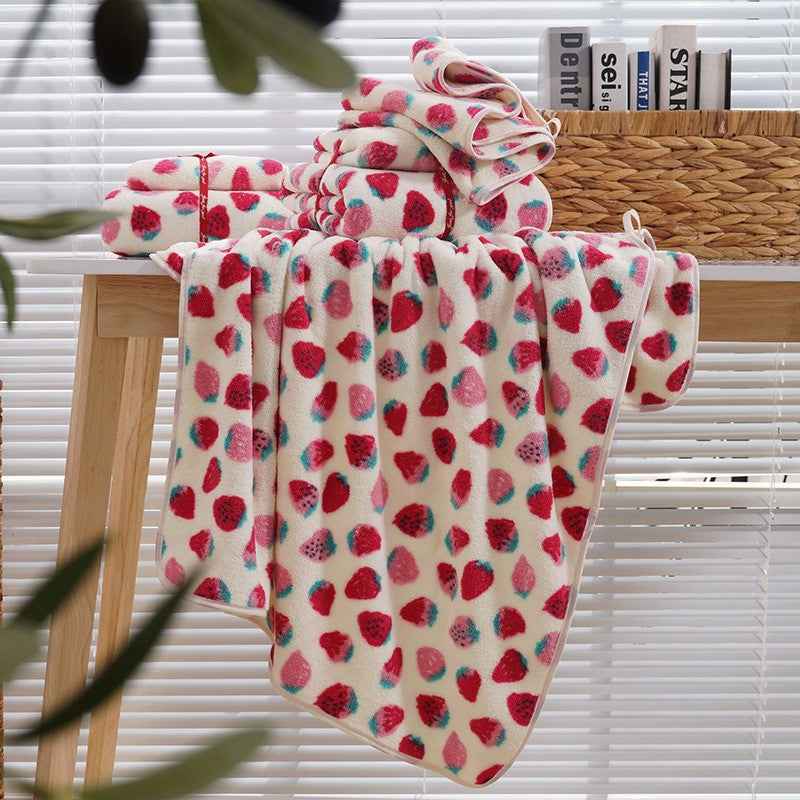 Coral Fleece Strawberry Towels Suit