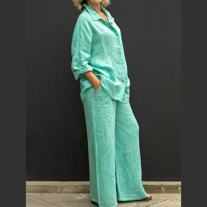 Women's Casual Urban Shirt Set - Long Sleeve Top and Trousers Outfit - DropOnline.co