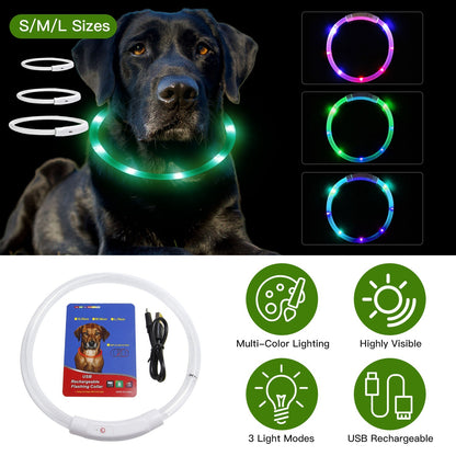 1Pc USB Rechargeable LED Dog Collar Multi Color Lighting Dog Safety Collar Cuttable Length Glow Dog Collar For Small Medium Large Dog Night Walking - DropOnline.co