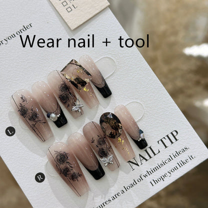 Handmade Long Camellia Girl Nail Tip - DropOnline.co