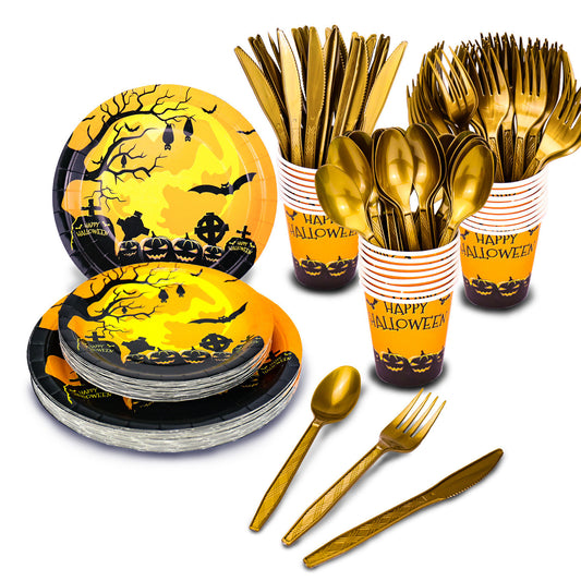 Halloween Party Tableware Set - Paper Cups Plates & Towels