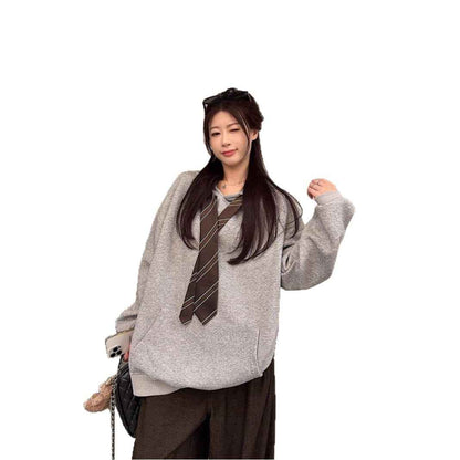 Loose Casual Women's Hooded Tie Sweatshirt