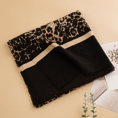 Leopard Print Artificial Cashmere Scarf Women's Warm Scarf Winter - DropOnline.co