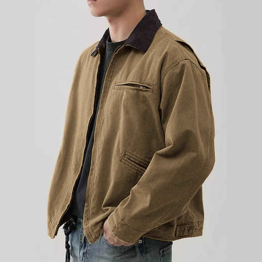 Men's Tooling Washed Jacket Spring And Autumn Color Turn-down Collar Coat