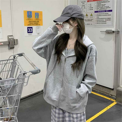 Hooded Loose All-matching Zipper Cardigan Sweater