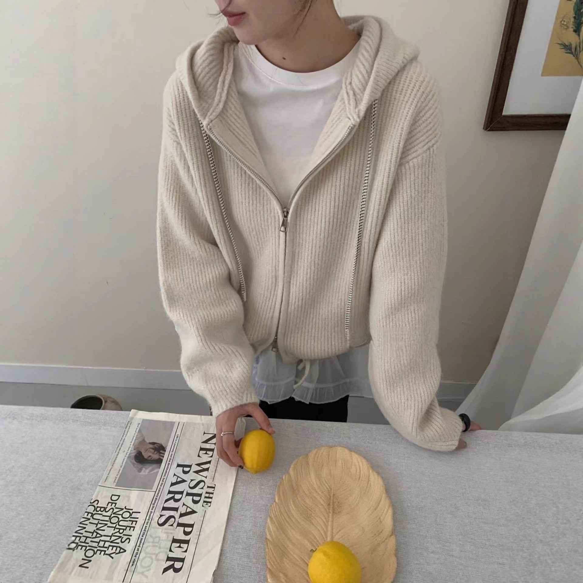 Double Zipper Hooded Knitted Niche Sweater Coat