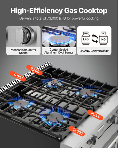 30 In Gas Range Oven 4 Sealed Burners Convection Oven In Stainless Steel
