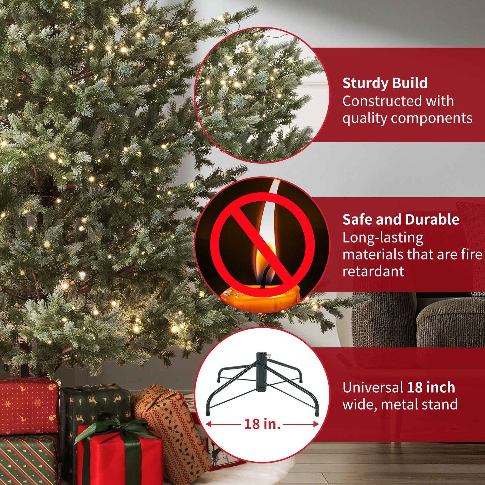 7.5ft Colorado Blue Spruce Pre-Lit Christmas Tree - 4,076 Tips & 1,518 Warm LED Lights - DropOnline.co