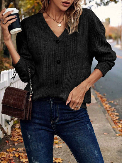 Women's Knitted Button Sweater Casual Long Sleeve Loose Top