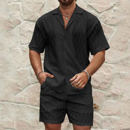 Men's 2-Piece Summer Tracksuit Set - Casual Button Shirt & Shorts Beach Outfit