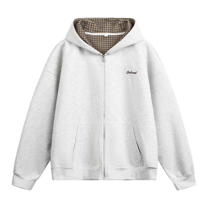 Houndstooth Contrast Color Inner Hooded Sweater Men's Autumn