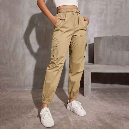 Polyester High Waist Wide Leg Ankle-tied Sports Pants