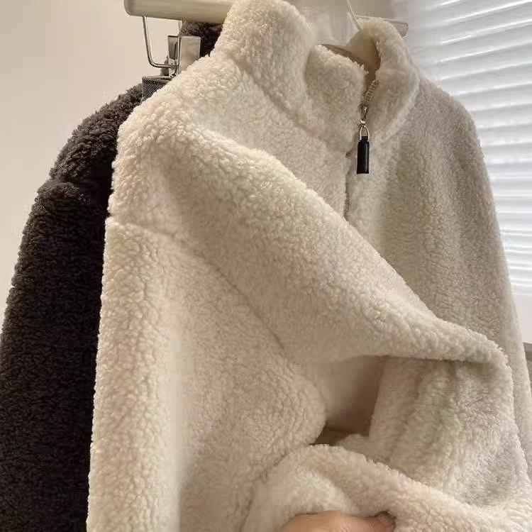 Women's Petite Thick Casual Stand-collar Furry Coat