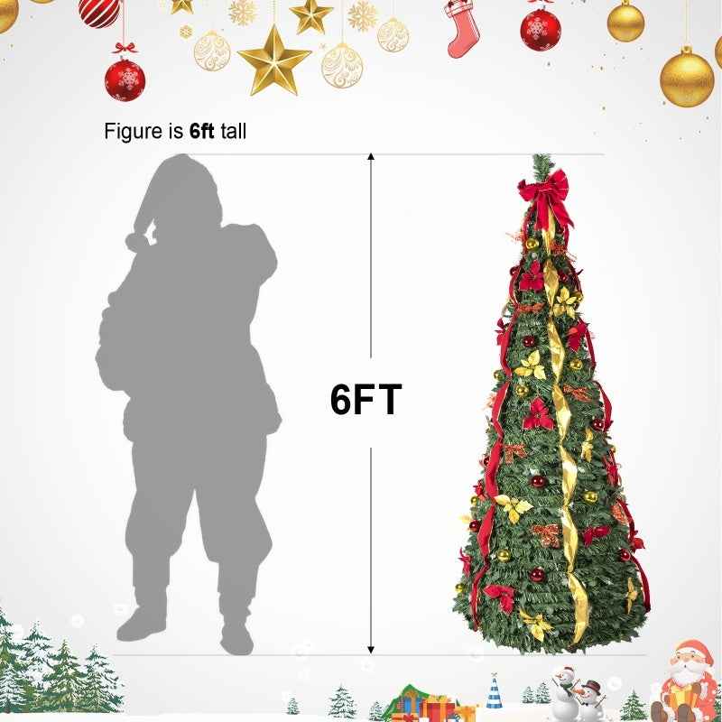 Prelit Full Pop Up Christmas Tree with LED Lights & Ornaments - Easy Assembly