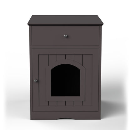 Wooden Pet House Cat Litter Box Enclosure With Drawer & Side Table - DropOnline.co