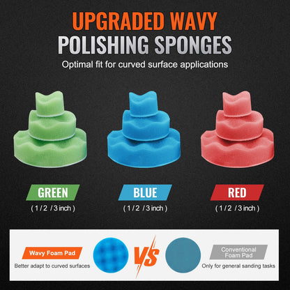 58PCS Air Powered Sander Kit With Sandpapers, Wool Pad, Wavy Sponges - DropOnline.co