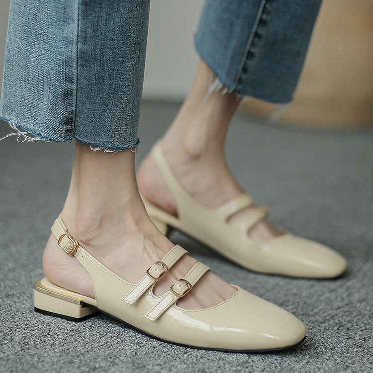 Women's Square-toe Low-block-heeled Closed-toe Pumps