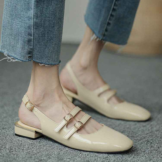 Women's Square-toe Low-block-heeled Closed-toe Pumps