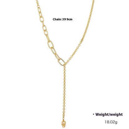 Popular Punk Inlaid Zirconium Skull Y-shaped Necklace - DropOnline.co