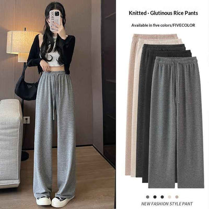 High-waisted Straight-leg Knit Wide-leg Pants For Women