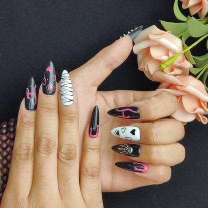 GGddsha Dark Series Pure Handmade Pressed Full StickMedium Almond Nails Hand Painted Designs ReusablePMMA Acrylic Press On Nails With Rhinestones Fake Nailsw Box Ladies Gifts,Eclipse Sketch - DropOnline.co