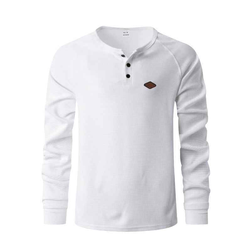 Men's Waffle Buckle Quick-Drying Raglan Henley Long Sleeve Shirt