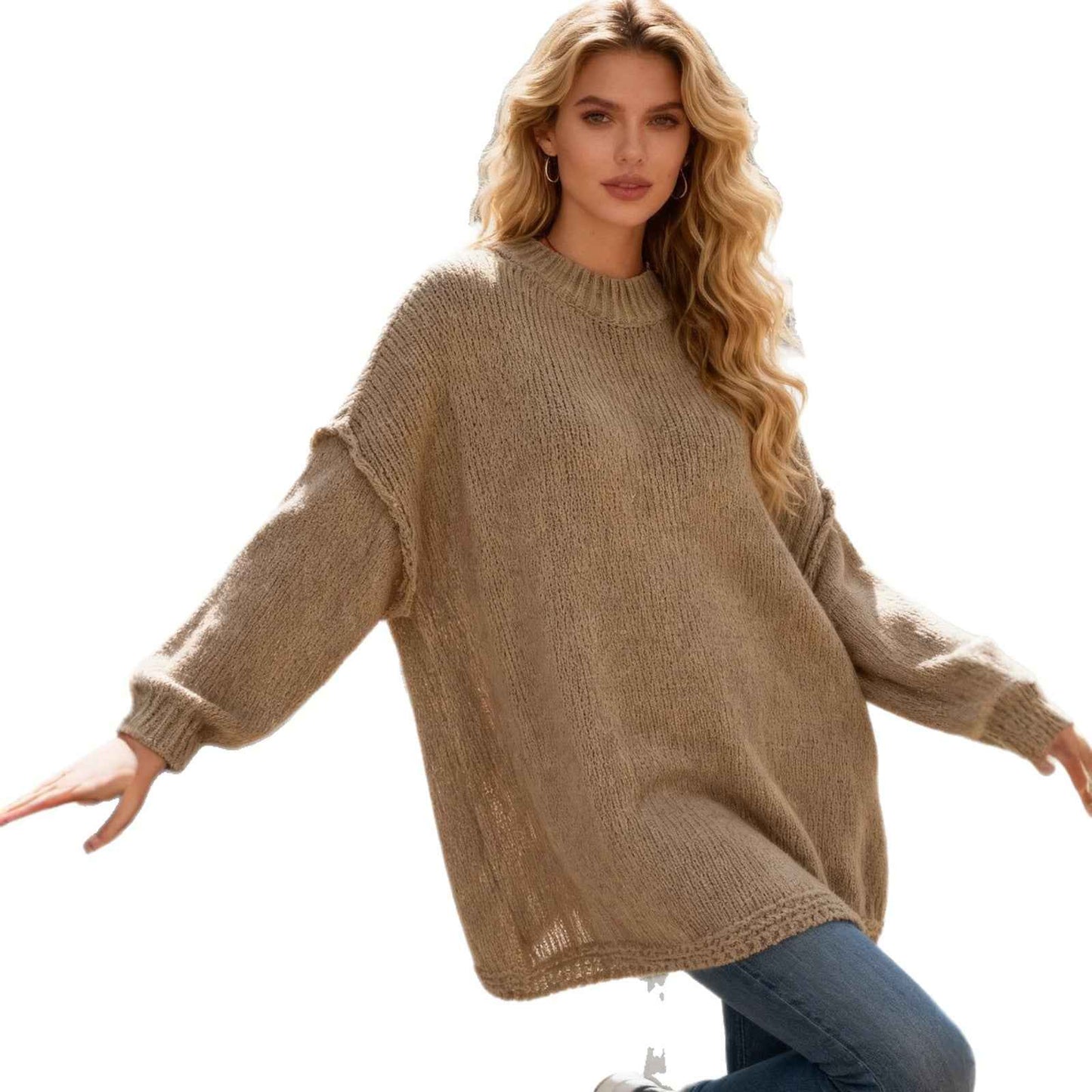 Women's Semi-high Neck Solid Color Knitted Sweater