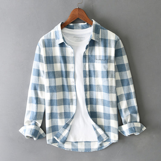 Men's Long Sleeve Plaid Cotton Shirt - Classic Button-Down with Traditional Pattern