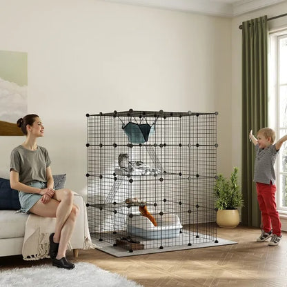 DIY 4 Tier Cat Cage Indoor With Hammock, Ramps, Jumping Platforms, Doors, Cat Enclosure For 1-3 Cats, 3 X 3 X 4, Black - DropOnline.co