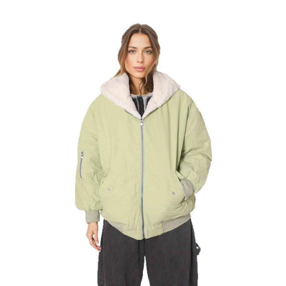 Double-sided Zipper Hooded Pocket Loose Thick Plush Coat
