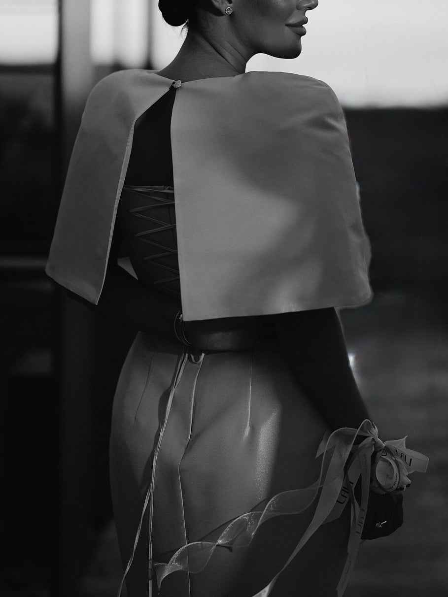 Satin Cape-style Top &Fitted Maxi Dress Set