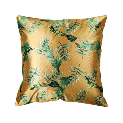 Modern rainforest bird green leaf print cushion cover
