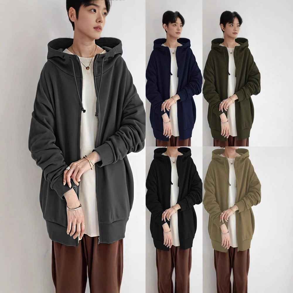 New Personality Street Sweater Zipper Hooded Long