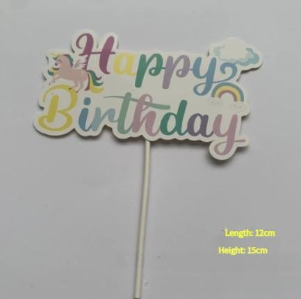 Cartoon Unicorn Cake Insertion Children's Decoration Birthday Theme Cake Card Insertion Party Supplies Rainbow Cake Flag Insertion