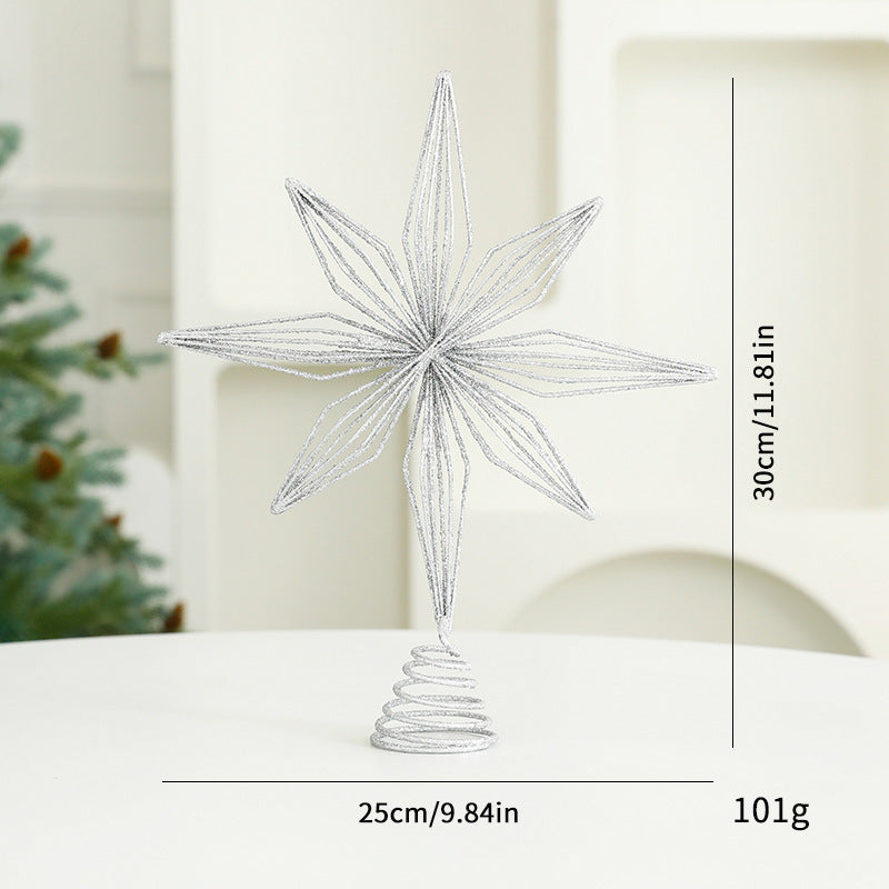 Christmas Metal Star Ornament - Eight Awn Champagne Gold Silver Decoration (25-30cm)