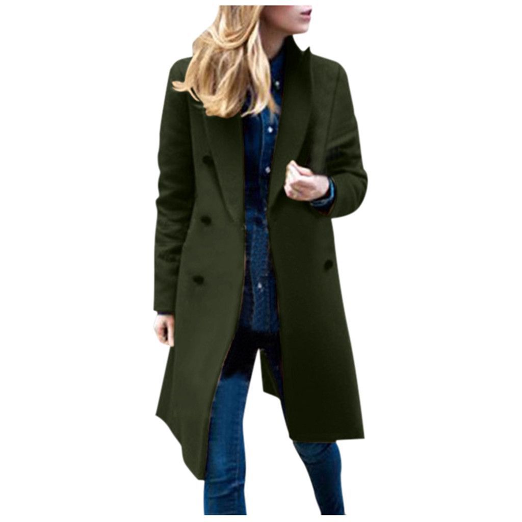Women's Double-Breasted Woolen Coat - Long Winter Outerwear
