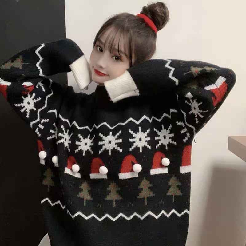 Loose Round Neck Pullover Women's Sweater Women