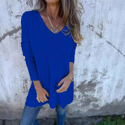 Solid Color V-neck Knitted Sweater Loose Top Women's Clothing