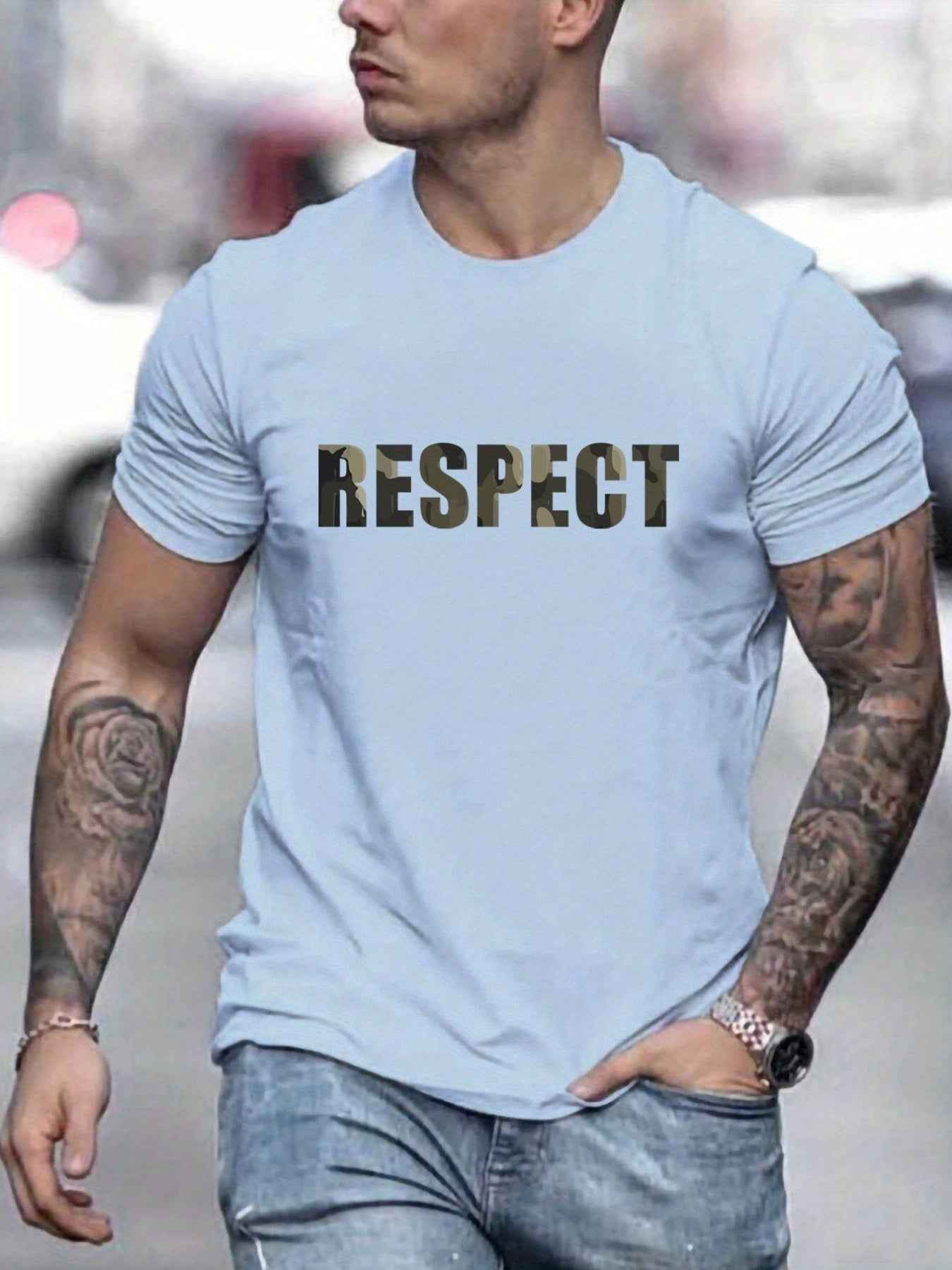 Men's 'RESPECT' Letter Pattern T-Shirt - Summer Casual Graphic Tee