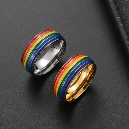 Fashion Rainbow Pride Ring Women Men Gay Lesbian LGBT Stainless Steel Friendship Jewelry - DropOnline.co