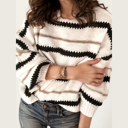 Women's Autumn And Winter Commuting Pullover, Striped Casual Long Sleeved Knitted Sweater - DropOnline.co