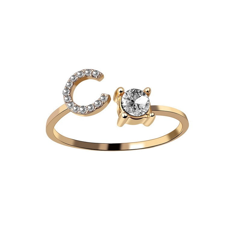 Adjustable Initial Letter Ring - Personalized Alphabet Jewelry